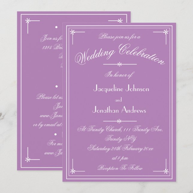 Simple Classic Mauve Lilac All In One Wedding Invitation (Front/Back)
