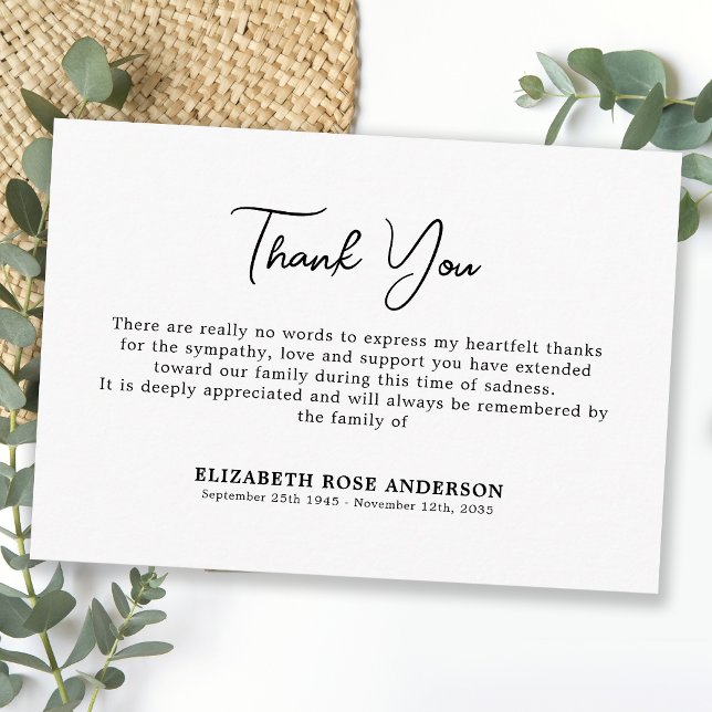 Simple Classic Minimal Memorial Sympathy Funeral Thank You Card (Creator Uploaded)