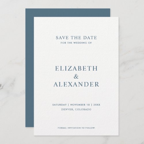 Simple Classic Minimalist Dusty Blue Wedding Save The Date