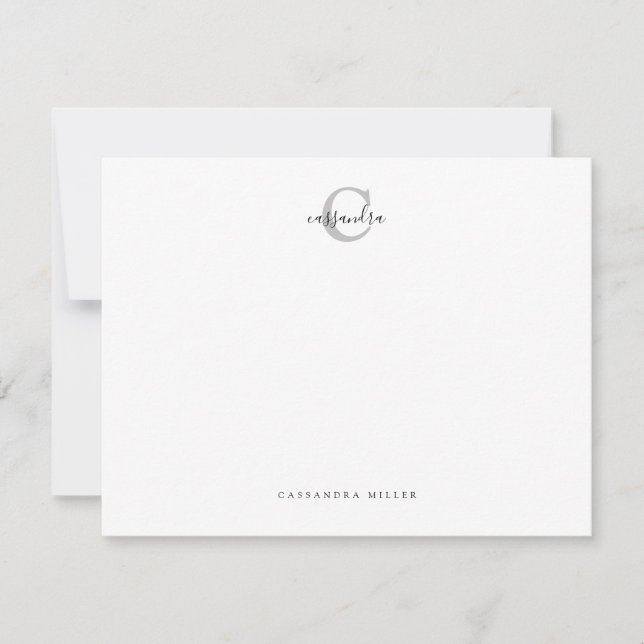 Simple Classic Minimalist Light Grey Monogrammed Thank You Card (Front)