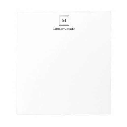 Simple Classic Modern Chic Black Square Monogram Notepad
