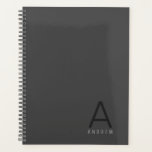Simple Classic Modern Personalized Name Guys Gray  Planner<br><div class="desc">Modern classic and understated masculine monogram initial and personalized name printed on the cover of a dark gray planner in a classic minimal,  sans-serif font for a simple,  professional and modern daily calendar to help you get organized and keep track of your schedule for work,  school,  family,  or business.</div>