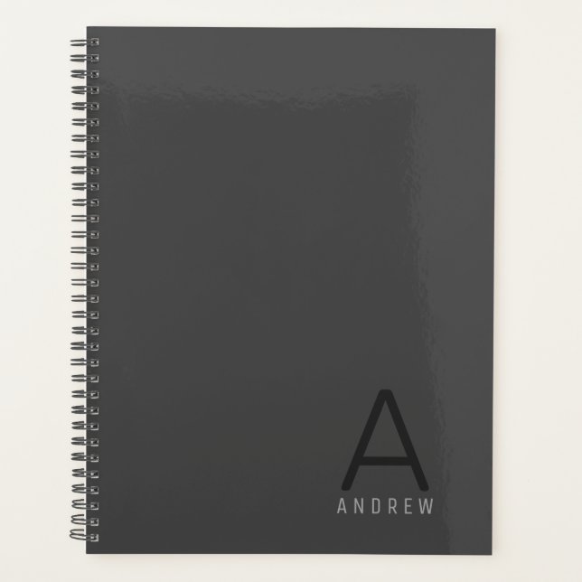 Simple Classic Modern Personalized Name Guys Gray  Planner (Front)