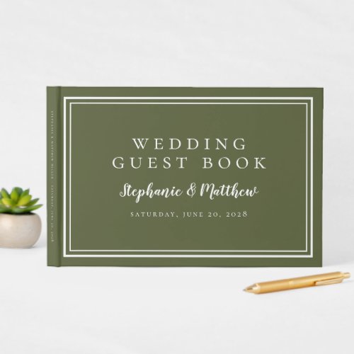 Simple Classic Modern Wedding Olive Green  White  Guest Book