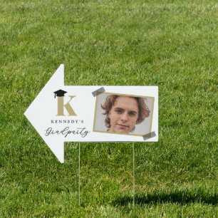 Simple Classic Monogram 2 Photo Graduation Party Sign