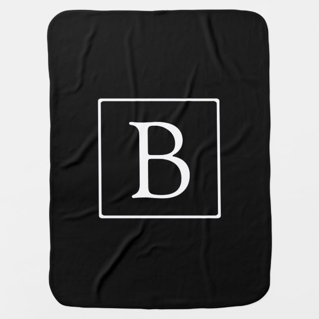Simple Classic Monogram | Black w/ White Text Baby Blanket (Front)