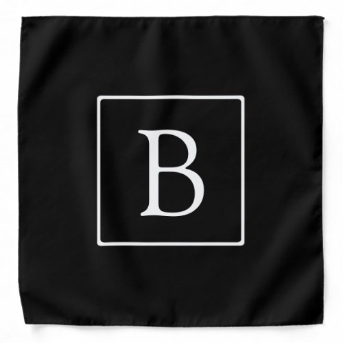 Simple Classic Monogram  Black w White Text Bandana