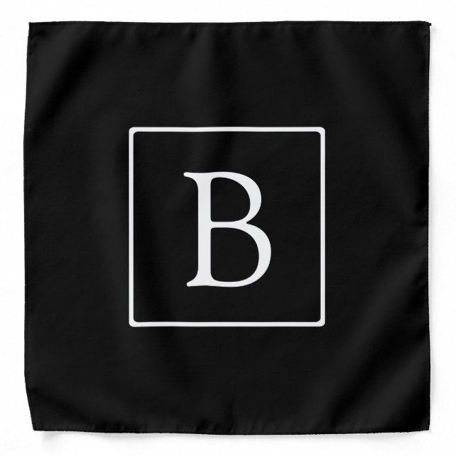 Simple Classic Monogram | Black w/ White Text Bandana (Front)