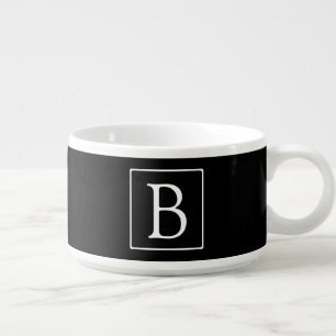 Simple Classic Monogram   Black w/ White Text Bowl