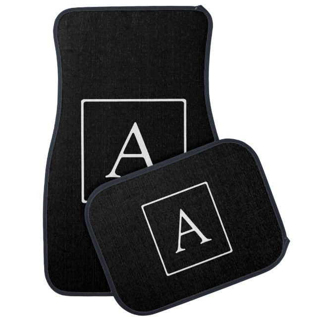 Simple Classic Monogram | Black w/ White Text Car Floor Mat (Set)