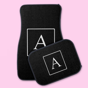 Simple Classic Monogram   Black w/ White Text Car Floor Mat