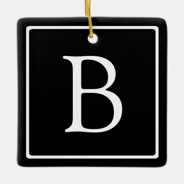 Simple Classic Monogram | Black w/ White Text Ceramic Ornament (Front)