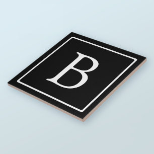 Simple Classic Monogram   Black w/ White Text Ceramic Tile