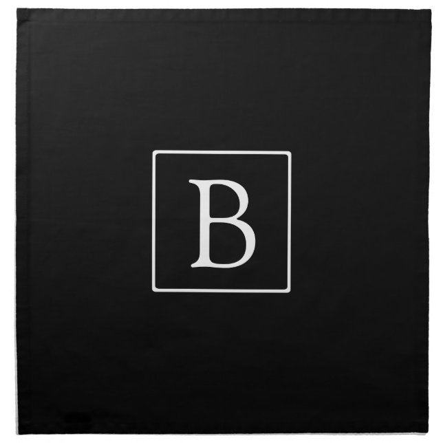 Simple Classic Monogram | Black w/ White Text Cloth Napkin (Front)