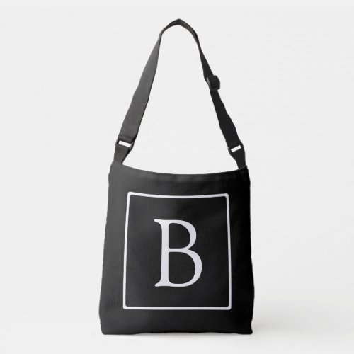Simple Classic Monogram  Black w White Text Crossbody Bag