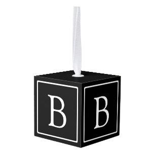Simple Classic Monogram Black w/ White Text Cube Ornament