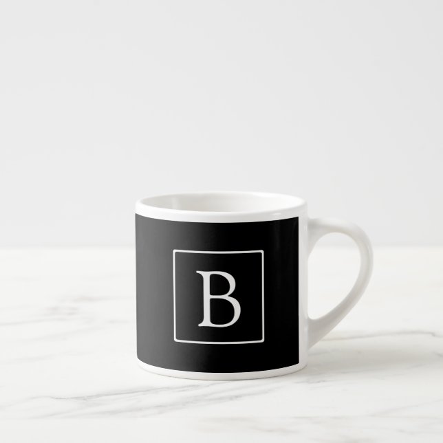 Simple Classic Monogram | Black w/ White Text Espresso Cup (Right)