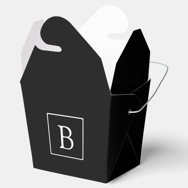 Simple Classic Monogram | Black w/ White Text Favor Boxes (Opened)