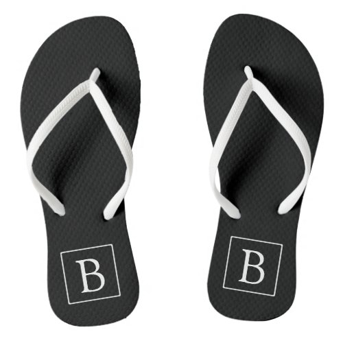 Simple Classic Monogram  Black w White Text Flip Flops