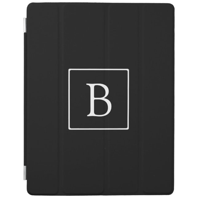 Simple Classic Monogram | Black w/ White Text iPad Smart Cover (Front)