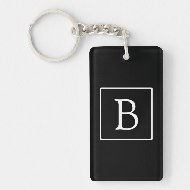 Simple Classic Monogram | Black w/ White Text Keychain (Front)