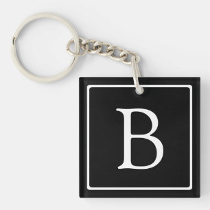 Simple Classic Monogram Black w/ White Text Keychain