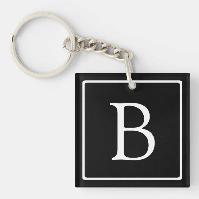 Simple Classic Monogram | Black w/ White Text Keychain (Front)