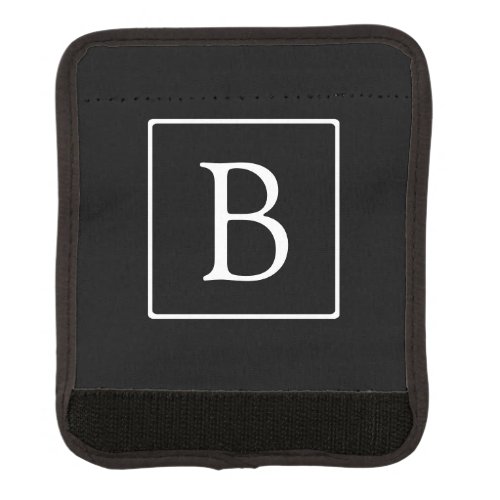 Simple Classic Monogram  Black w White Text Luggage Handle Wrap