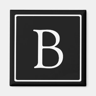 Simple Classic Monogram Black w/ White Text Magnet