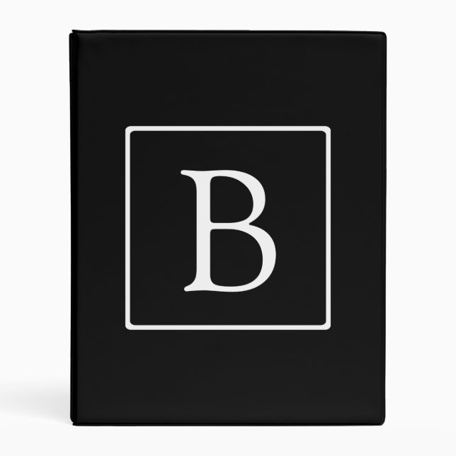 Simple Classic Monogram | Black w/ White Text Mini Binder (Front)