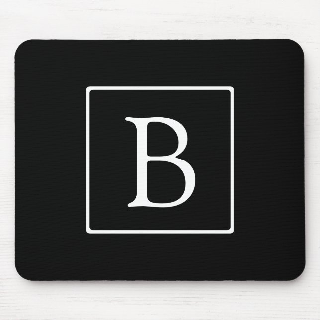 Simple Classic Monogram | Black w/ White Text Mouse Pad (Front)