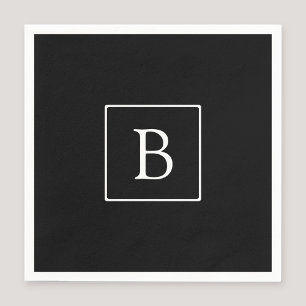 Simple Classic Monogram   Black w/ White Text Napkins
