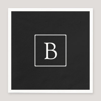 Simple Classic Monogram | Black w/ White Text Napkins