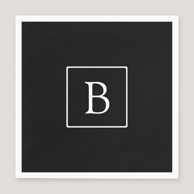 Simple Classic Monogram | Black w/ White Text Napkins (Creator Uploaded)