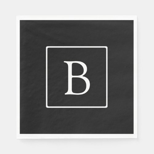 Simple Classic Monogram  Black w White Text Napkins