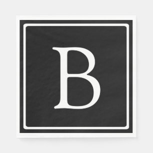 Simple Classic Monogram Black w/ White Text Napkins