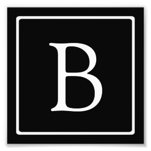 Simple Classic Monogram Black w/ White Text Photo Print