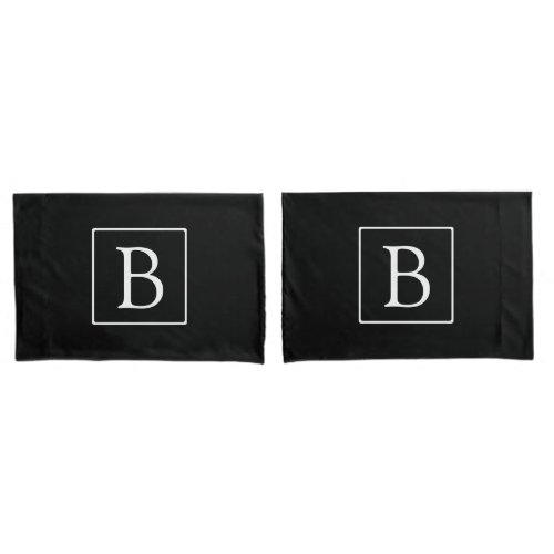 Simple Classic Monogram  Black w White Text Pillow Case