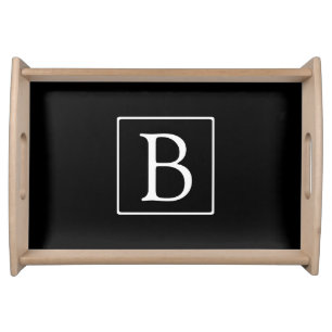 Simple Classic Monogram   Black w/ White Text Serving Tray