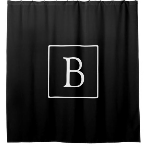 Simple Classic Monogram  Black w White Text Shower Curtain