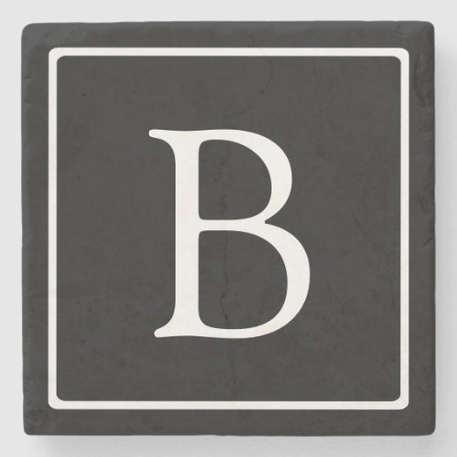 Simple Classic Monogram  Black w White Text Stone Coaster
