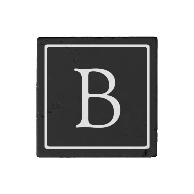 Simple Classic Monogram | Black w/ White Text Stone Magnet (Front)