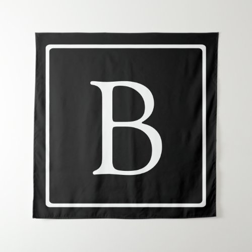 Simple Classic Monogram  Black w White Text Tapestry