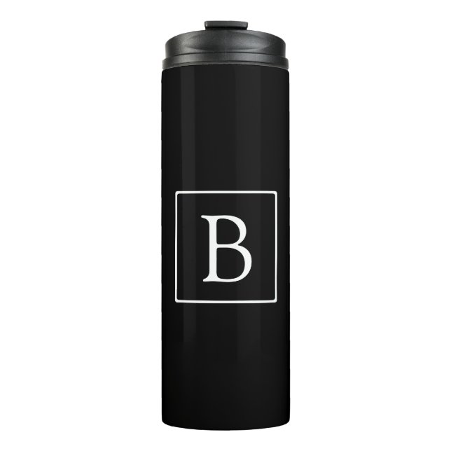 Simple Classic Monogram | Black w/ White Text Thermal Tumbler (Front)