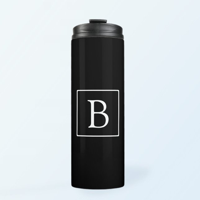 Simple Classic Monogram | Black w/ White Text Thermal Tumbler (Creator Uploaded)