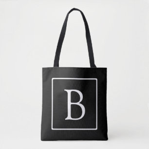 Simple Classic Monogram Black w/ White Text Tote Bag
