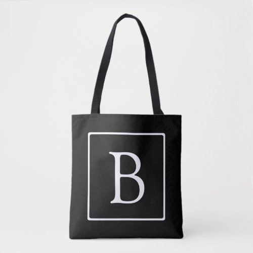 Simple Classic Monogram  Black w White Text Tote Bag