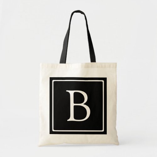 Simple Classic Monogram  Black w White Text Tote Bag