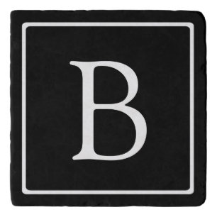 Simple Classic Monogram   Black w/ White Text Trivet
