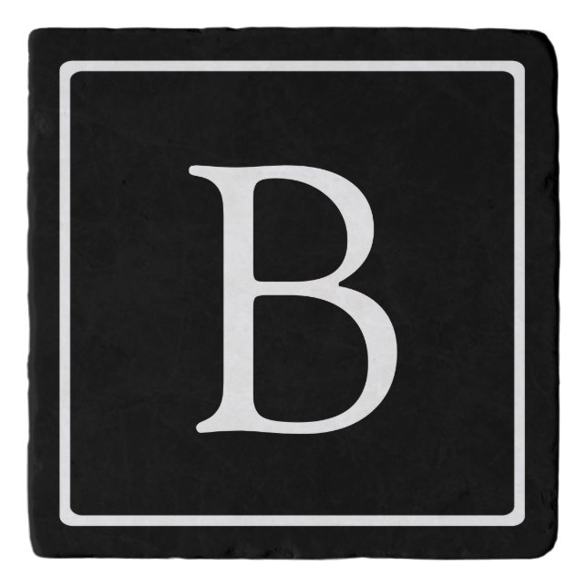 Simple Classic Monogram | Black w/ White Text Trivet (Front)
